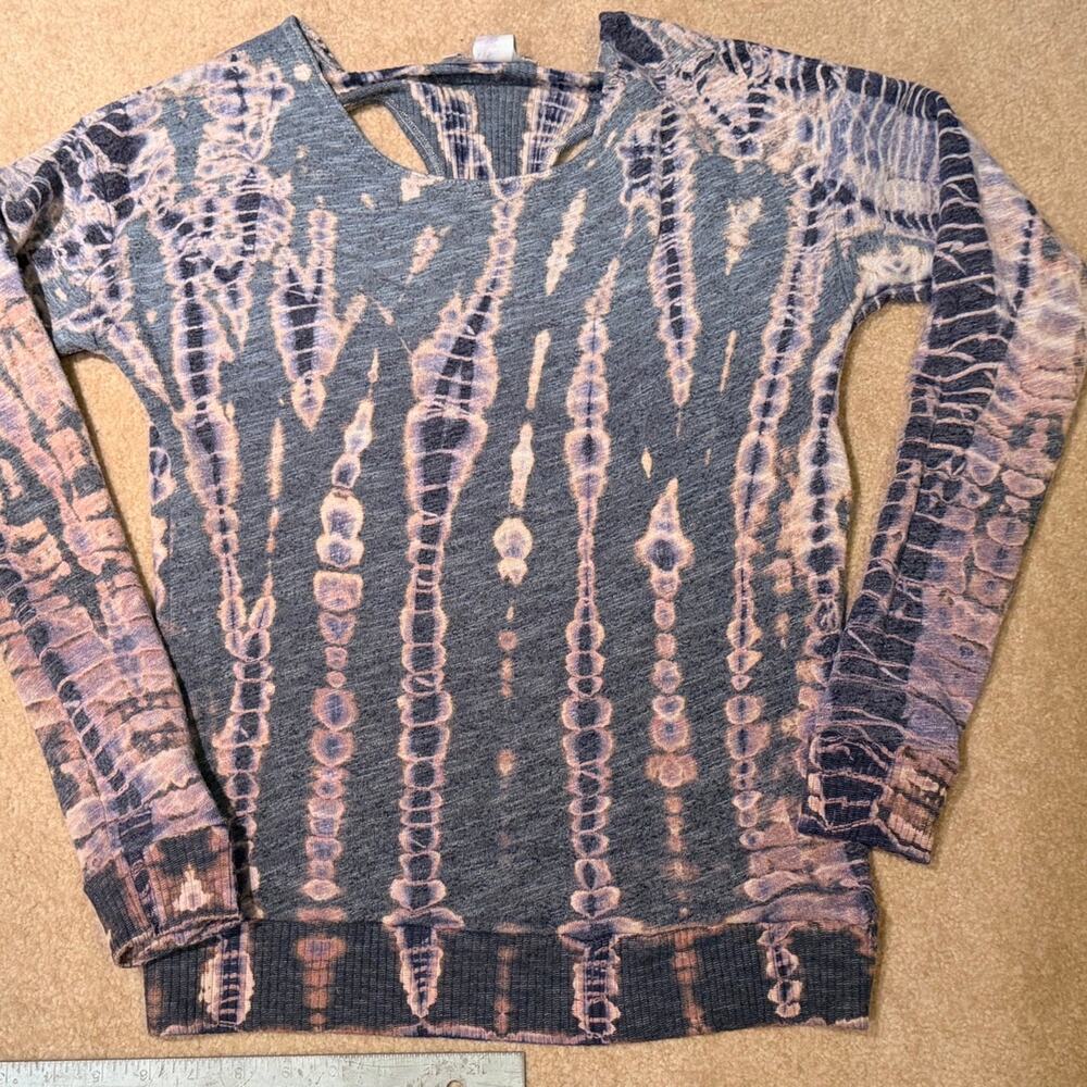 Hard Tail Forever Tie Dye Ribbed Long Sleeve Top Back Cut Out Blue Mauve Small